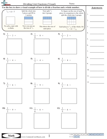 Fraction Worksheets - Dividing Unit Fractions (Visual) worksheet